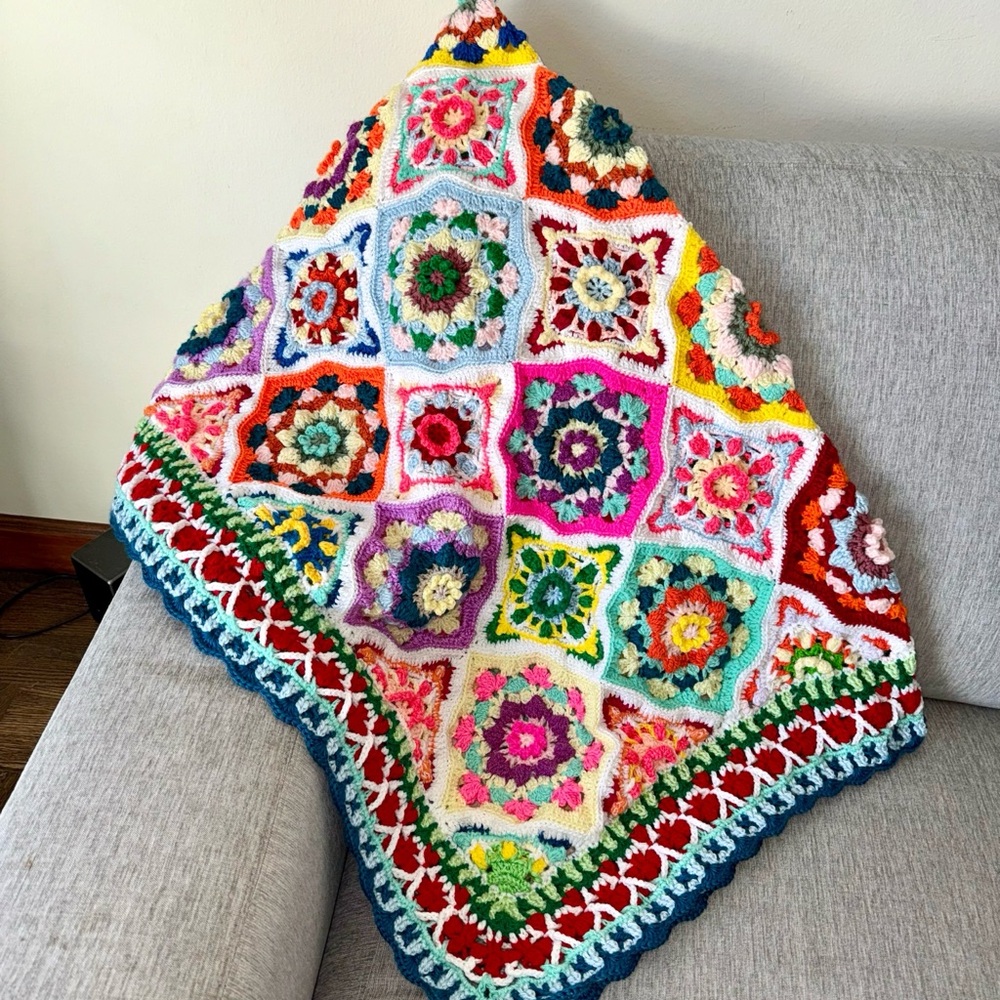 Moroccan style Flower granny afghan Handmade Crochet blanket 50” x 50”